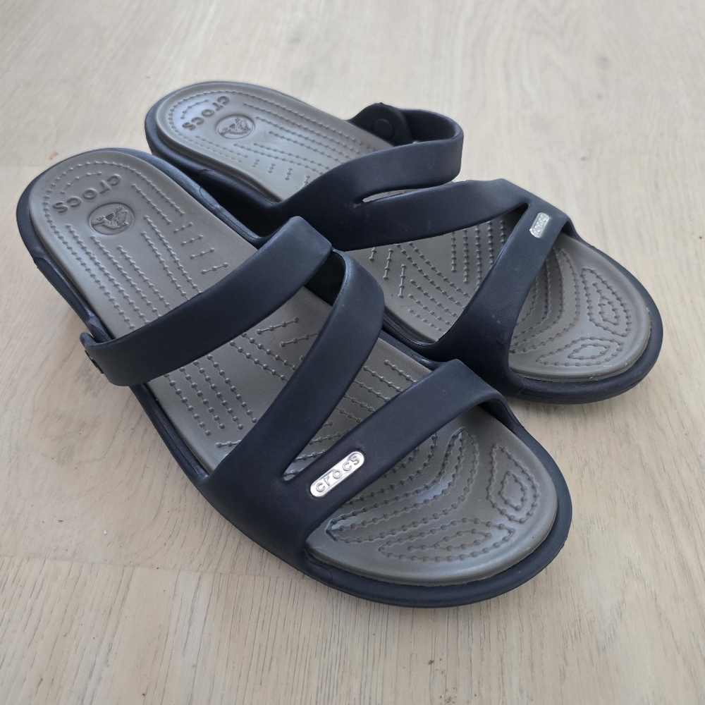 Crocs Navy Blue and Gray Slide Strappy Sandals size W11